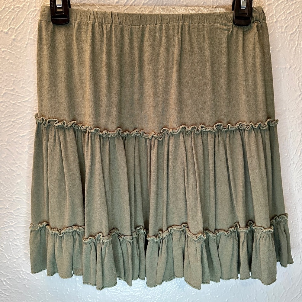 Elegant Boho Olive Ruffle Mini Skirt